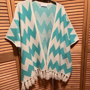 Charlee Turquoise & Ivory Zigzag Design Sweater Poncho
